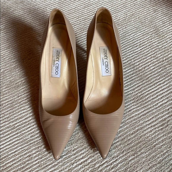 Jimmy Choo Love 85 Textured Leather Nude Tan Pumps Closed Toe Heels Size 7.5 - Picture 3 of 16